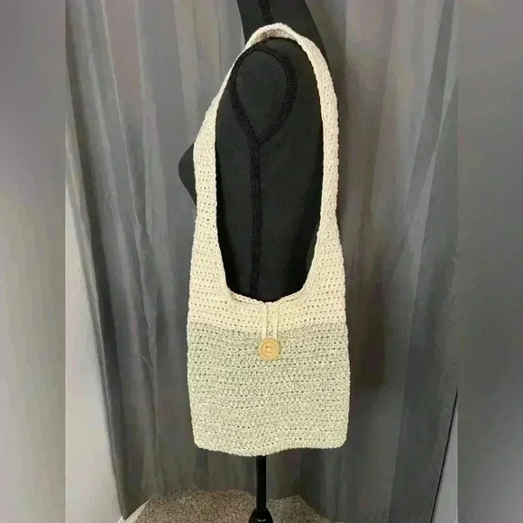 Green and Cream Hand Crocheted Shoulder Bag - Picture 1 of 3